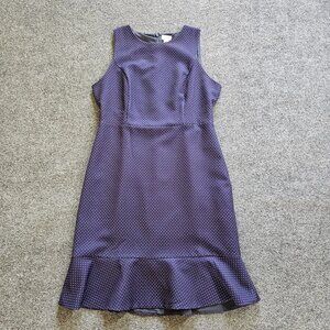 J Crew Women's Blue and White Polka Dot Sleeveless Fitted Ruffle Cocktail Dress